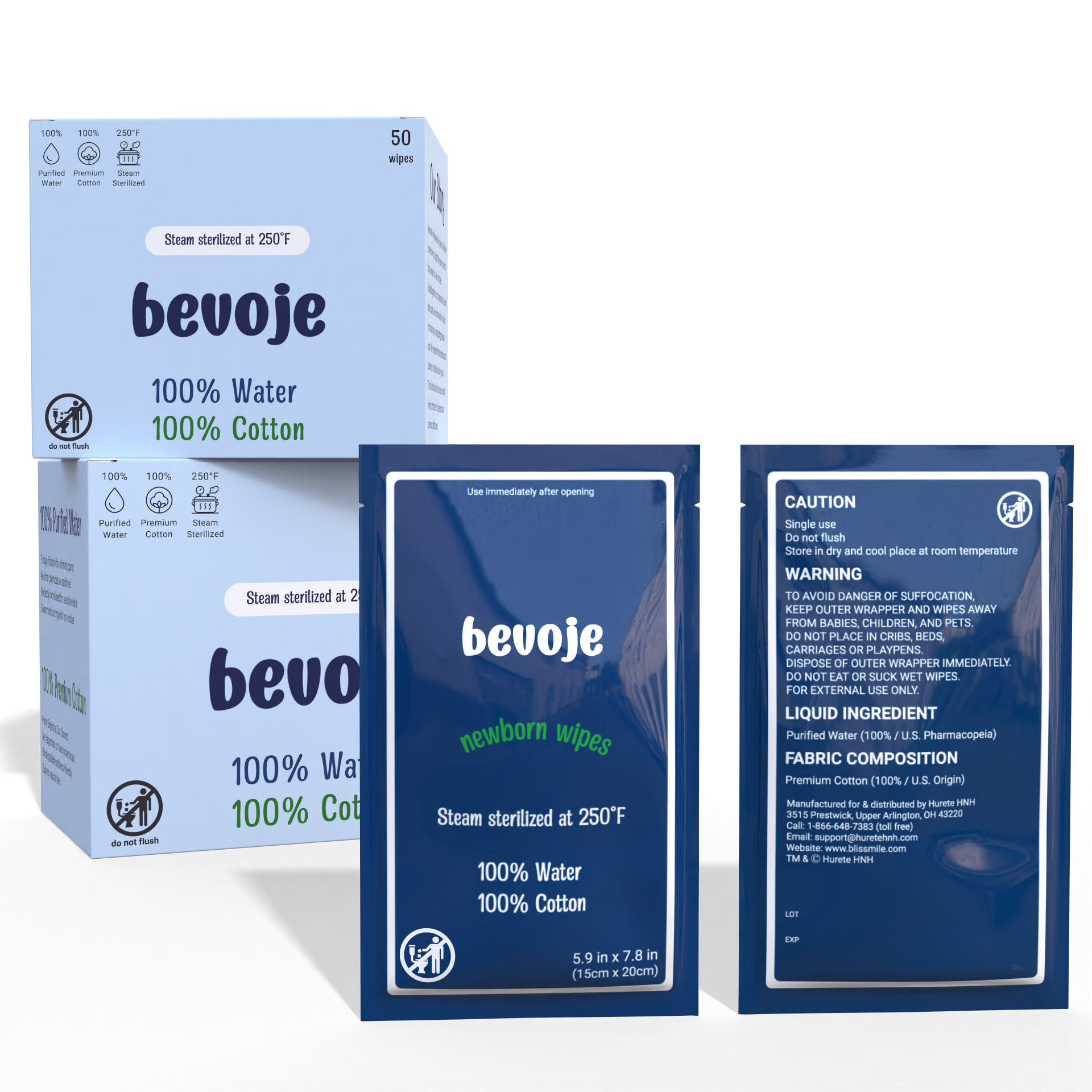 Bevoje 100% Water Only Wipes with 100% Organic Cotton